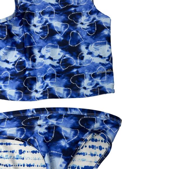 Eddie Bauer Reversible 2 Piece Tankini Swimsuit Girls S 7-8 Blue White Tie Dye - Picture 2 of 6